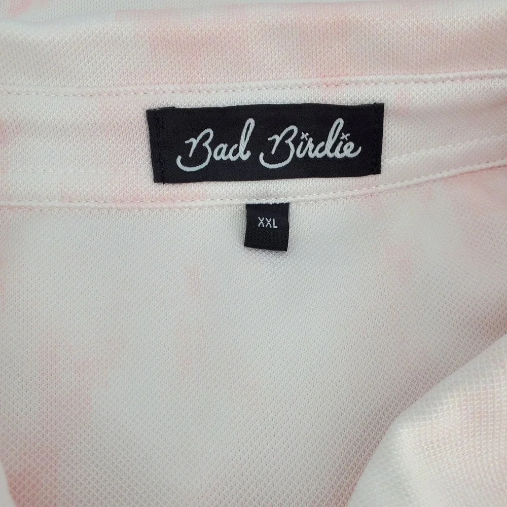 Bad Birdie Day Dreamin Pink White Tie Dye Golf Polo Shirt Short Sleeve Mens XXL